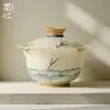 Gaiwan de Cerámica Antigua Glaseado de Caramelo Estilo Bambú Pintado a Mano de las Dinastías Tang y Song, Juego de Té Kung Fu para Uso en Casa, Gaiwan de Boca de Flor, Tazón de Preparación de Té para el Hogar