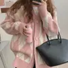 Primavera e Outono Novo Padrão de Diamante Japonês e Coreano Estilo Doce Preguiçoso Cardigan de Malha Feminino Suéter Jaqueta Top de Cor Contrastante Solto