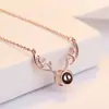 Collar corto de celebridad de internet hipster de alce para mujer 100 idiomas Te amo proyección un ciervo te tiene