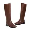 Botas Altas Versátiles de Punta Cuadrada con Cremallera Lateral para Mujer, Tallas 34-48, Color Sólido, Tacón Cuadrado, Calzado de Talla Grande Transfronterizo, Botas de Cuero Antideslizantes de Tacón Medio