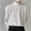 Camisa Base Masculina Gola Alta Meia Manga Cor Sólida com Forro de Lã Manga Longa Camiseta Solta Versátil Quente Simples Camada Interna para Outono e Inverno