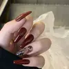 Filha de família rica flash alta qualidade sensação rosa roxo olho de gato francês usar unha rosa diamante princesa unha peça de unha unhas postiças acabadas