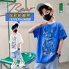 Camiseta de Algodón Puro para Niños, Corte Holgado, Estilo Coreano, Casual, Manga Corta, Estampado de Dibujos Animados para Niños, Manga Media, Para Edades 7-11