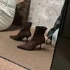 Botines de Tacón Alto con Punta Fina Estilo Francés para Mujer Invierno Nueva Llegada Gamuza Tacón Delgado Cremallera Trasera Botas de Moda Negro