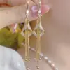 Brincos Longos com Franjas Geométricas Elegantes Estilo Coreano Cravejados com Diamantes Moda Luxo Leve Design de Nicho Delicada Joia para Orelha