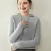 Baicai Rong Outono Inverno Novo Moletom de Cashmere Canelado Moda Casual Manga Longa Suéter com Capuz Tricô