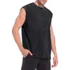 Camiseta sin mangas para hombre de algodón puro lavado vintage, peso pesado, estilo americano moderno, con hombros caídos, color liso, sin mangas, marca moderna, retro