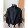 Nova Moletom Masculino Americano Retrô com Meio Zíper Pulôver para Homens e Mulheres Outono Largo Esportivo Casual Tops