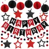 Conjunto de Decoração Colorido Multicor Tema Festa de Aniversário Banner de Estrela Pentagrama Espiral Favo de Mel Azul Preto Dourado