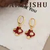 Collar Colgante de Cuatro Hojas con Zirconia de Goteo Rojo Estilo Retro Exquisito Cadena Ligera de Lujo de Alta Gama para Clavícula para Mujeres
