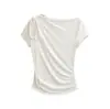 Camiseta Feminina Manga Curta Ombro a Ombro 2026 Novo Design Estilo Coreano Slim Fit Cintura Marcada Top