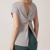 Ropa de Yoga de Nuevo Estilo Europeo y Americano con Abertura en la Espalda Hermosa para Mujer Tops Holgados Casuales de Manga Corta para Correr Deportes Blusas de Fitness para Mujer
