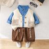 Conjunto de Roupas para Meninos Primavera e Outono 2025 Novo Estilo Infantil Cardigã Suéter Colete Conjunto de Três Peças Bebê Outono Estilo Tendência