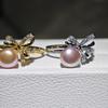 Pendientes de perlas Zhuji con aguja de plata S925, pendientes con lazo de la familia M Reba, conjunto de tres piezas con colgante y anillo.