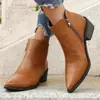 Botines de moda europeos y americanos de talla grande, punta fina, color liso, cierre lateral, tacón grueso, botines Chelsea, botines para mujer