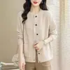 Nuevo cárdigan de punto transfronterizo para primavera y otoño para mujer, holgado y casual, elegante chaqueta suéter de cuello redondo