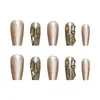 Piezas de Uñas Completamente Diamantadas Color Champán, Pegatinas Sencillas para Uñas Ojo de Gato Color Té con Leche, 10 Piezas de Uñas Portátiles Hechas a Mano