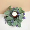 1 Pieza Corona Rústica de Eucalipto Morado Artificial con Vegetación Falsa Corona de Puerta Estilo Granja para Primavera Verano, Decoración de Puerta Principal para Todo el Año, Flores Artificiales para Interiores Exteriores para Hogar Pared Cocina Sala de Estar Porche