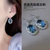 Pendientes Redondos Geométricos de Circonita Azul para Mujer Clavos Súper Bonitos Joyería de Oreja Única Lujo Ligero Sensación de Gama Alta Elegante y Sofisticado