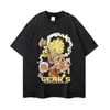 Camiseta estilosa estilo japonês, design retrô de floco de neve, preta, acabamento desgastado, algodão pesado, corte oversized, camiseta de manga curta com tema de anime, em estoque