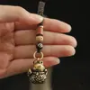 Llavero de Gato de la Suerte de Latón Macizo Retro Chino Cuerda Tejida Cobre Monedas de los Cinco Emperadores Colgante para Llave de Coche Original