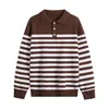 Recomendación de Artículo Popular Marca de Moda Suéter de Punto Rayado Cuello Henley Venta Directa de Fábrica Ropa de Punto de Invierno para Hombre