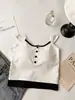 Camisole Listrada Falsa de Duas Peças Color-Blocked com Design de Botão nas Costas, Adequada para Usar por Cima, Bojo Fixo Integrado, Costas Bonitas, Verão