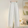 Calça Feminina Azul Marinho com Barra Assimétrica 2026 Verão Nova Cintura Alta Wide-Leg Fluida Emagrecimento Moda para o Trabalho Casual