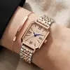 Reloj Cuadrado Pequeño para Mujer con Correa de Acero Set de Caja de Regalo Collar de Reloj Set de Caja de Regalo para Novia Collar de Reloj Set de Caja de Regalo