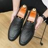 Sapatos de Couro Tecido Europeus de Verão Tendência de Negócios Britânica Respiráveis Masculinos Tamanho Grande Slip-On Casual Sapatos Bean