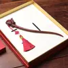 Pente de Jacarandá Escultura de Flor de Lótus Pente Massageador para Cabelo Conjunto em Caixa de Presente