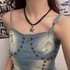 Colar com Pingente de Estrela Design Único em Cordão de Couro para Mulheres, Acessório de Joia Corrente para Clavícula Choker Versátil da Moda