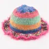 Gorro de Pescador de Punto con Gradiente Retro Pintura al Óleo Colorido para Mujer Otoño e Invierno Gorro Cubeta Cálido Gorro de Lana Dopamina de Color Contrastante