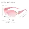 Gafas de Sol sin Montura de Marco Grande Estilo Europeo y Americano para Mujer, Gafas de Sol de Alta Gama con Pedrería, Gafas Estilo Calle de Celebridad de Internet, Diseño de una Sola Pieza