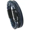 Pulsera para hombre de varios estilos retro europeos y americanos transfronterizos, disponible en stock, con hebilla magnética redonda de aleación, multicapa tejida a mano