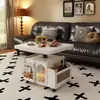 Mesa de Centro Móvel de Madeira Maciça, Mesa de Chá Multifuncional Ajustável, Carrinho Dobrável para Apartamento Pequeno, Mesa de Chá, Sofá, Mesa de Jantar, Uso Duplo, Madeira Natural