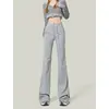 Calça Jogger Preta Micro Flare Feminina, Novo Estilo Primavera e Outono, Cintura Alta, Emagrecimento, Cintura Elástica, Calça Esportiva Casual para Mulheres Baixas