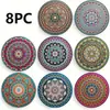 Conjunto de 8 Porta-Copos de Madeira da Moda, Charmosos Porta-Copos com Estilo de Arte Étnica, Proteção de Mesa Antiderrapante Resistente ao Calor para Canecas e Copos de Bebida