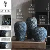 Boca Dourada Flor Seca Cerâmica Azul e Branca Vaso Europeu Chinês Recipiente para Flores Bancada de Jingdezhen Arranjo de Flores Arranjo de Flores Ornamentos Retrô