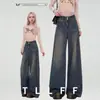 Jeans Rectos de Pierna Ancha Gris Cemento Retro Americano de Moda 2025 para Mujeres Petites, Pantalones Sueltos de Cintura Alta