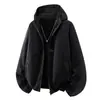 2026 Otoño Transfronterizo Nuevo Sudadera con Capucha de Forro Polar Doble Cepillado Holgada para Hombre, Abrigo tipo Cárdigan Casual de Moda Talla Grande
