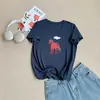 Camiseta de Manga Corta con Estampado de Pony Rojo Estilo Retro Japonés Algodón Puro Verano Alta Gama Ajustada Casual para Mujer