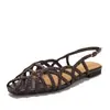 Sandalias tejidas de moda retro, estilo romano plano de verano, puntera abierta, casual, de una sola tira, versátiles, zapatos de vacaciones 993-1