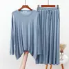 Conjunto de Pijama Feminino Plus Size de Manga Longa e Calça Longa, Tamanho Grande, Fino, Solto, Casual para Casa, Duas Peças, Primavera e Outono, Modal