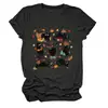 Amazon Wish Camiseta Básica Redonda de Manga Corta con Siete Gatos Negros y Hojas de Calabaza Linda y Divertida para Mujer Comercio Exterior