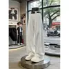 Jeans blancos de alta resistencia con dobladillo curvo para hombre, primavera/verano, estilo americano, modernos, de alta gama, casuales, pierna ancha, corte recto, pantalones de trabajo