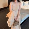 Vestido de Alça Tricotado de Cor Sólida Francês Feminino Verão Desejo Puro Elegante Ajustado Ajustado Justo Sexy Quadril