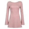 Otoño 2026 Europeo y Americano Amazon Vestido de Punto Sexy Ajustado de Color Sólido con Mangas Largas Acampanadas y Espalda Descubierta en Forma de U para Mujer