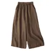 Foto real de los nuevos pantalones rectos de pierna ancha cropped de color liso estilo vintage para primavera-verano 2026, de algodón y lino, de corte holgado y versátiles para mujer
