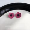 Pasta de ciruela negra ~ Aretes de tuerca de flor pintada de Corea del Sur para mujer, nicho, temperamento dulce, personalidad, temperamento, aretes blancos